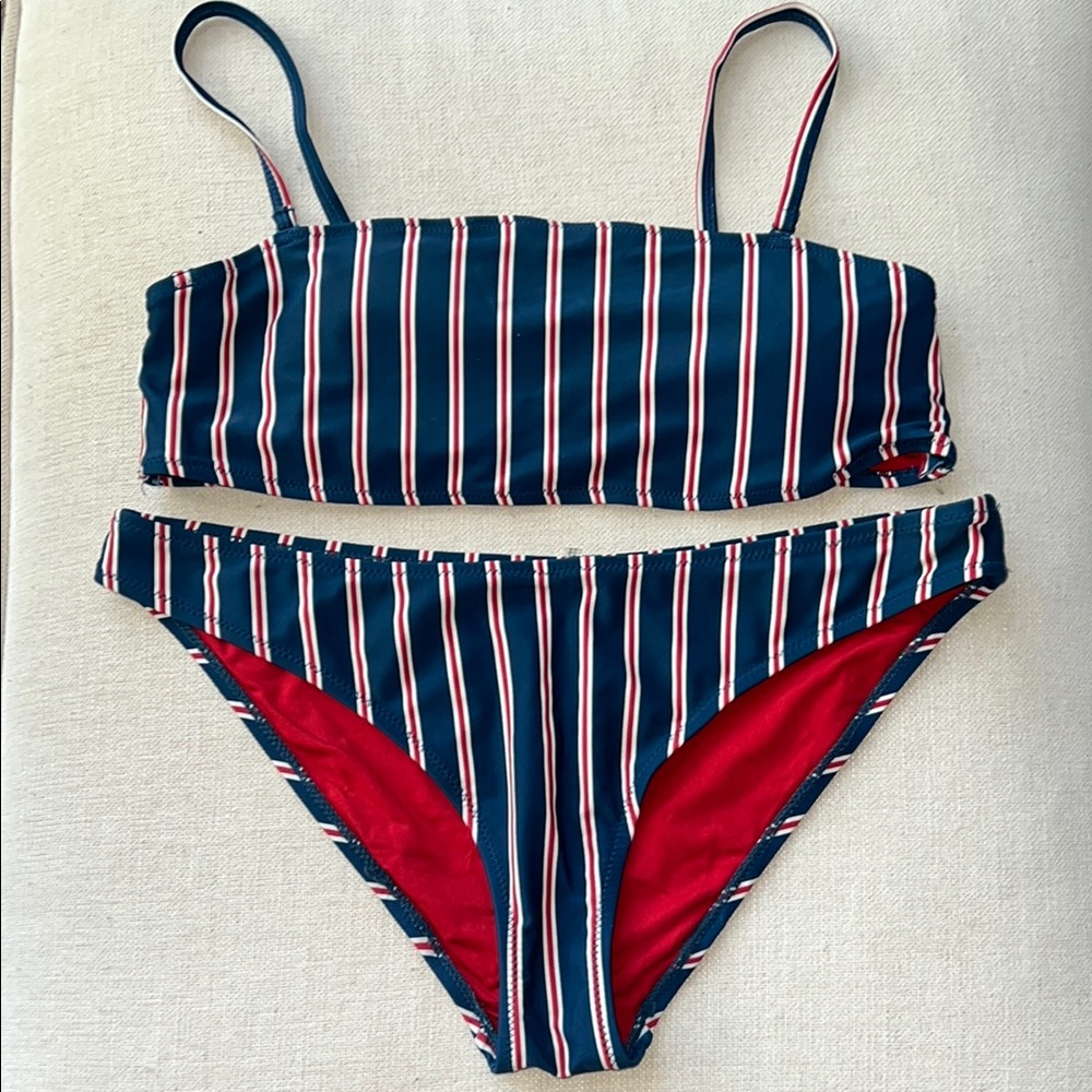 Urban Outfitters Navy and Red Striped Bikini